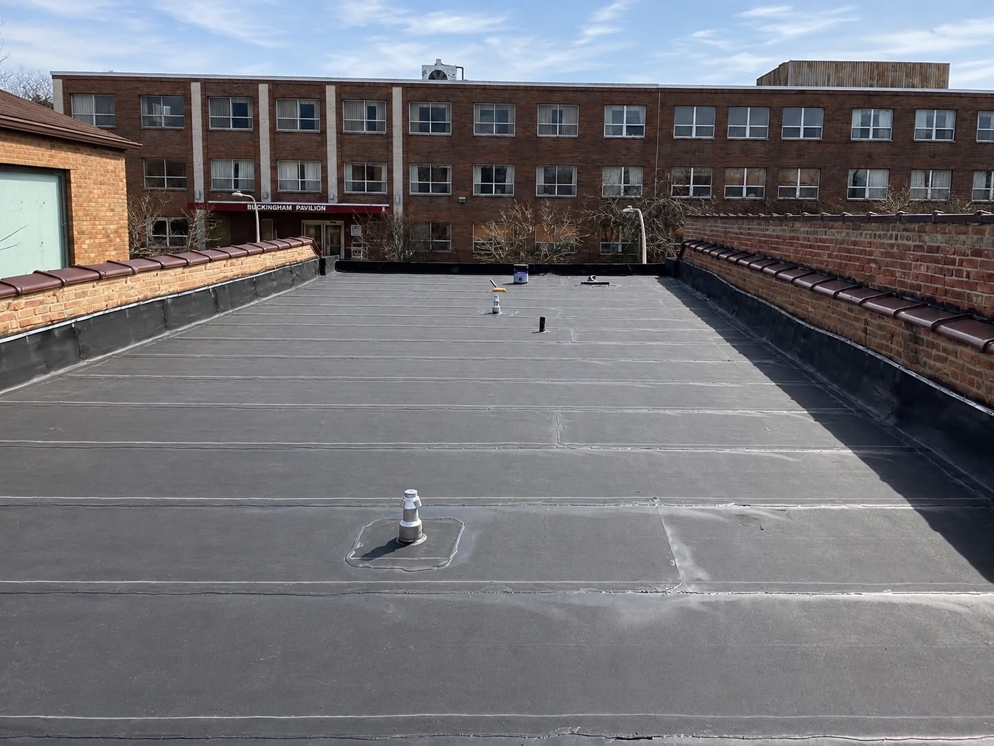 Flat roof installation in progress
